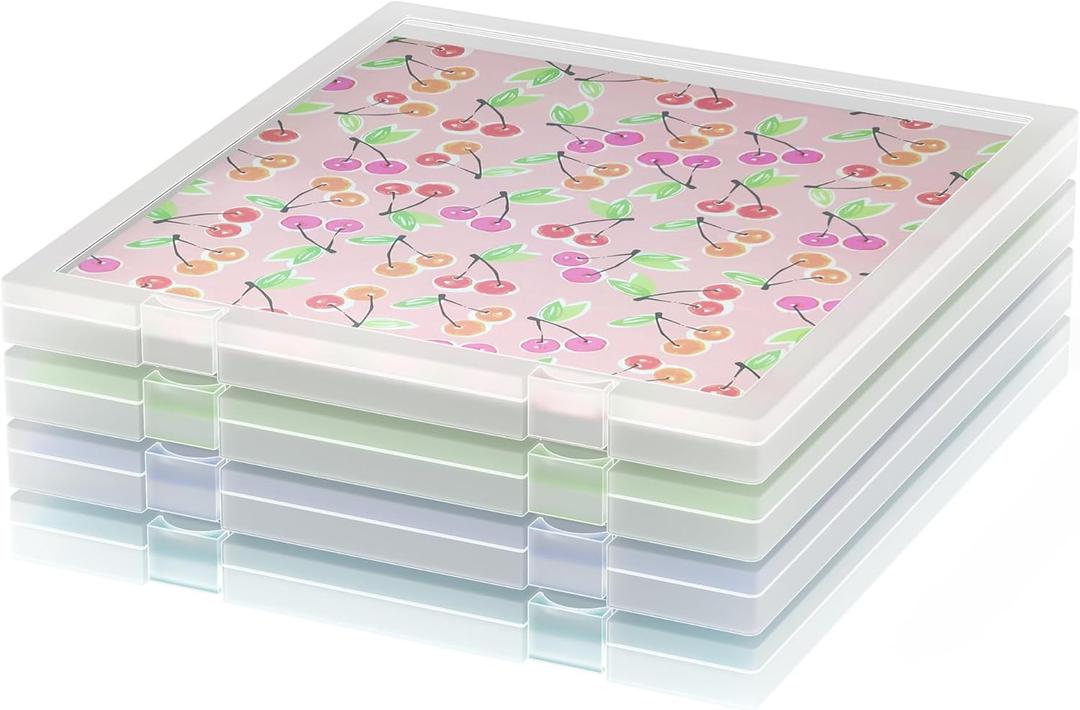 12x12 Paper Storage, 4 Pack Stackable Scrapbook Paper Containers Storage, Art Supply Storage Organizer, U-Shaped Locking Mechanism, Ideal for Office, Home, and School Document Organizer