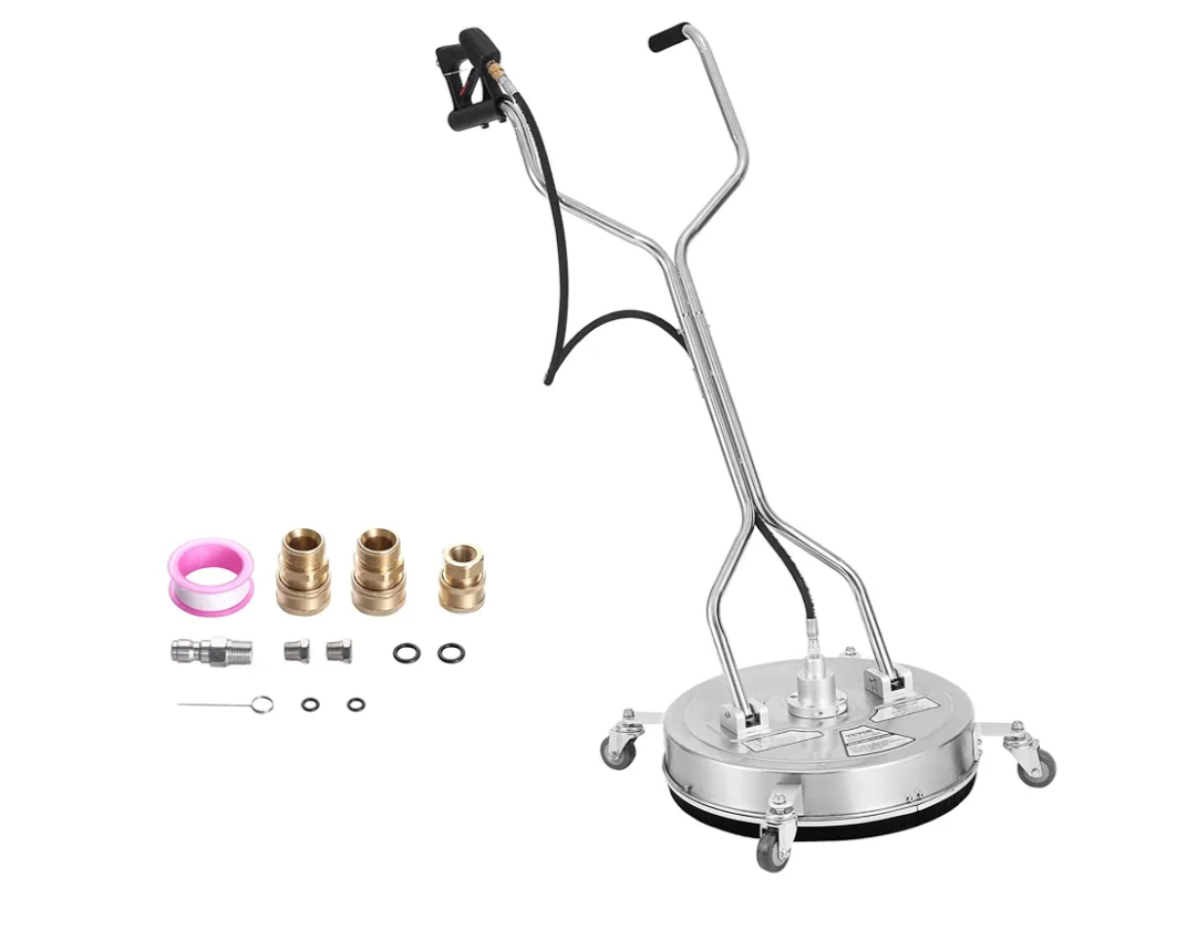 VEVOR 20" Pressure Washer Surface Cleaner w/Handles & Wheels, Stainless Steel Concrete Cleaner 4500 Max PSI, 3/8" Connector & 1/4" Adapter Power Washer Floor Attachment,for Floor Driveway, Patio
