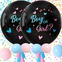 RUBFAC Gender Reveal Balloon Kit, 2pcs 36" Jumbo Black Baby Boy or Girl Balloons with Heart Shaped Paper Confetti, Blue Pink Balloons and Tassels for Baby Shower Gender Reveal Party
