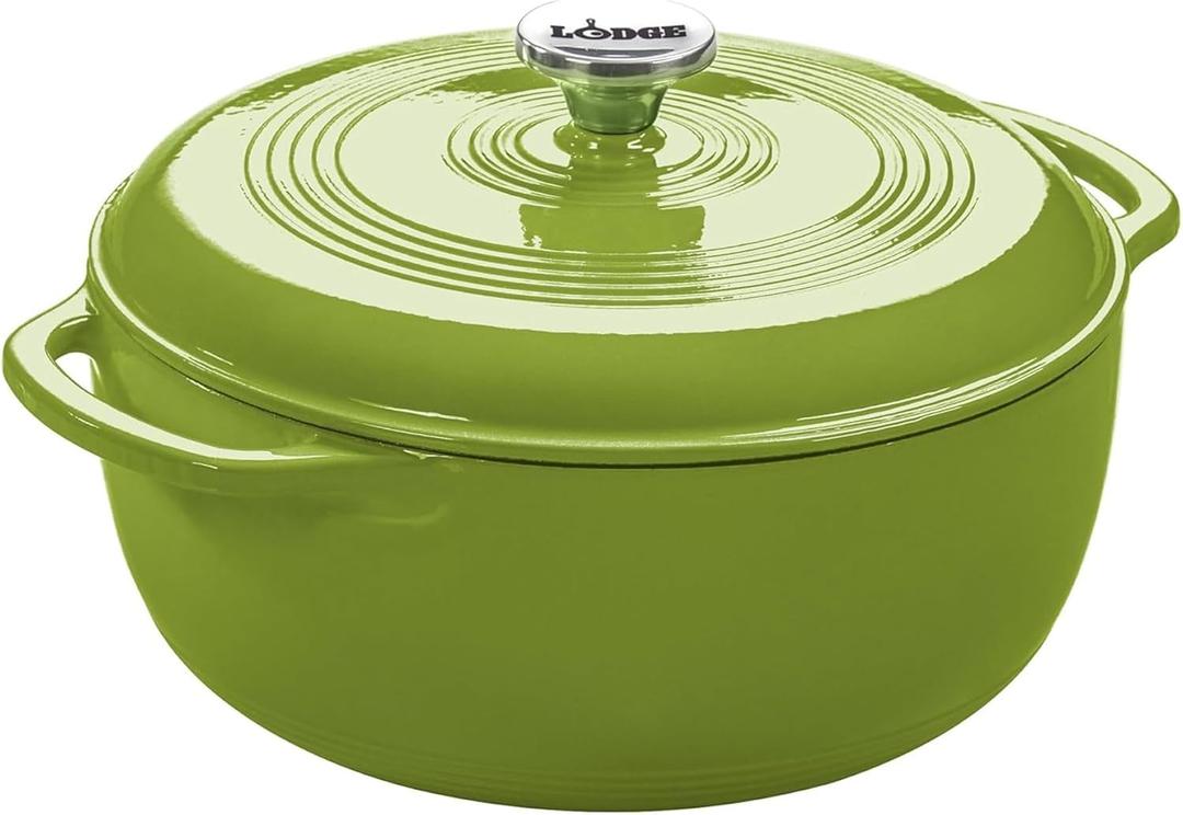 Lodge Essential Enamel Cast Iron Dutch Oven - Perfect for Bread Baking, Braising, Marinating & Slow Cooking - Features Moisture-Sealing Lid & Dual Handles - Kitchen Essentials - 6 Quarts - Avocado