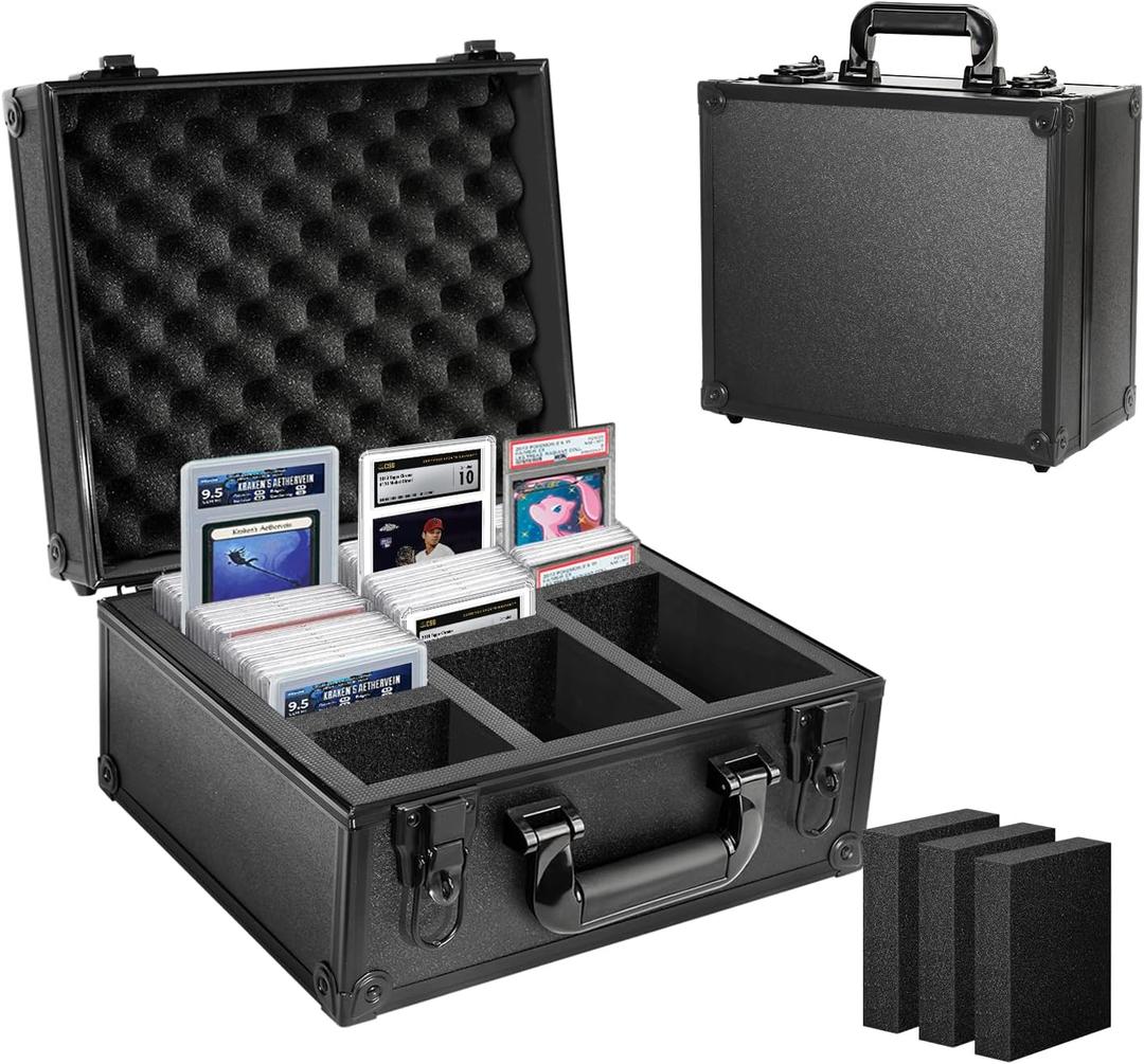 120+ 3 Row Graded Card Storage Box - Holds PSA BGS FGS & SGC Slabs & Top Loaders | for Baseball, MTG, Sports Cards (Matte Black)