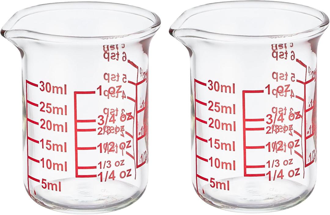 High Borosilicate Glass Measuring Cup with V-Shaped Spout, 30ml (1oz) | Pack of 2 Precision Glass Measuring Cup for Kitchen & Bar