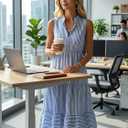 BROVAVE Womens 2026 Summer Sleeveless Shirt Dress Collar Striped V Neck Casual Midi Dresses (Blue, XL)
