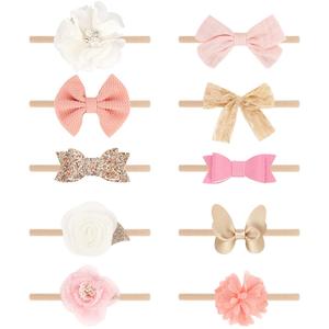 Baby Girl Headbands with Bows Soft Nylon Newborn Toddler Hairbands Handmade Baby Hair Accessories for Infant Girls Kids (10 Pack F)