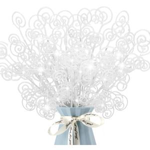 Kunjocy 24 Pieces Glitter Christmas Picks Ornaments Decorative Sticks Candy Picks Curly Sprays Twigs for Christmas Tree Branches Vase Fillers Crafts Wreath Garland Party Wedding Holiday (24, White)
