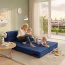 Nigoone 60 Inch Folding Sofa Couch Memory Foam with Pillow Convertible Sleeper Mattress Futon Lazy for Living Room, Washable Cover, Queen Size, Dark Blue