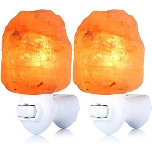pursalt 2 Pack Himalayan Natural Salt Lamp Night Light Plug in, Certificated 360 Degree Rotatable Wall Plug with Extra 4 Replacement Bulbs for Bathroom Bedroom, Pink Crystal Rock Salt Hand Crafted
