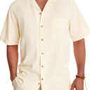 Alimens & Gentle Cuban Linen Shirts for Men Short Sleeve Button Down Shirt Cotton Summer Beach Camp Vacation Hawaiian Shirts Large