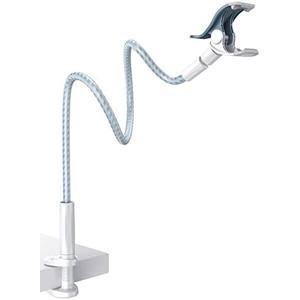 Lamicall Gooseneck Phone Holder Bed - [Nylon Braided] Flexible Arm, Overall Length 38inch, 360 Adjustable Clamp Clip, Overhead Cell Phone Mount Stand for Bed, Blue White