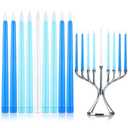 Baquler 9 Pcs LED Hanukkah Candles Blue and White Battery Operated Flameless Taper Candles 0.8 x 11.2 Inch Tall for Hanukkah Christmas Wedding Birthday Home Decor Gifts