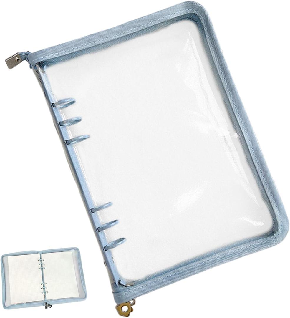 A5 Binder, 9.96x7.28in Pocket 6 Ring Binder PVC Notebook Cover with Zipper, Waterproof A5 6 Ring Zipper Wallet for Cash Budget System, Journaling, Planner (Blue)