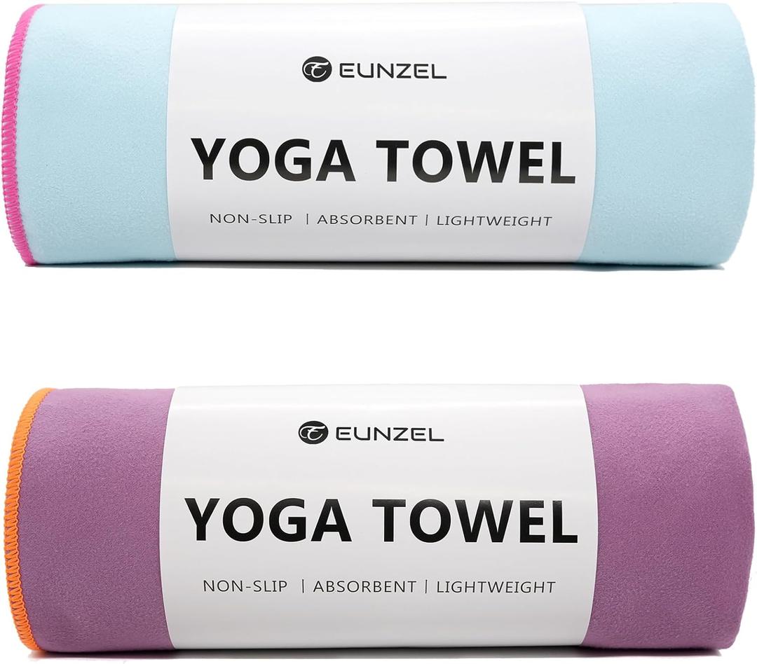 Eunzel Hot Yoga Towel Non-Slip Yoga Mat Towel Ultra-Absorbent Microfiber Towel for Hot Yoga, PilatesBikram and Workout 26.5"x 72" (Z-blue& Purple (2 Pack )
