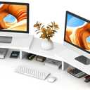 TAVR Furniture Dual Monitor Stand Riser, Computer Monitor Stands for 2 Monitors, Extra Long Multifunctional Desktop Organizer Riser for Computer, Laptop, PC, Printer, TV, Max 43.3" Length, White