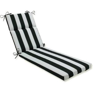 Pillow Perfect Stripe Indoor/Outdoor Split Back Chaise Lounge Cushion with Ties, Plush Fiber Fill, Weather, and Fade Resistant, 72.5" x 21", Black/White Cabana Stripe, 1 Count
