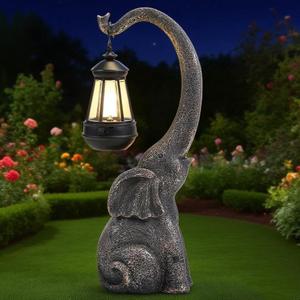 Solar Elephant Statue, Elephant Garden Statue with Solar Lights, Outdoor Elephant Decor for Porch Patio Lawn Balcony, Resin Elephants Figurine Decorations, Birthday Gifts for Mom Grandma Animal Lovers