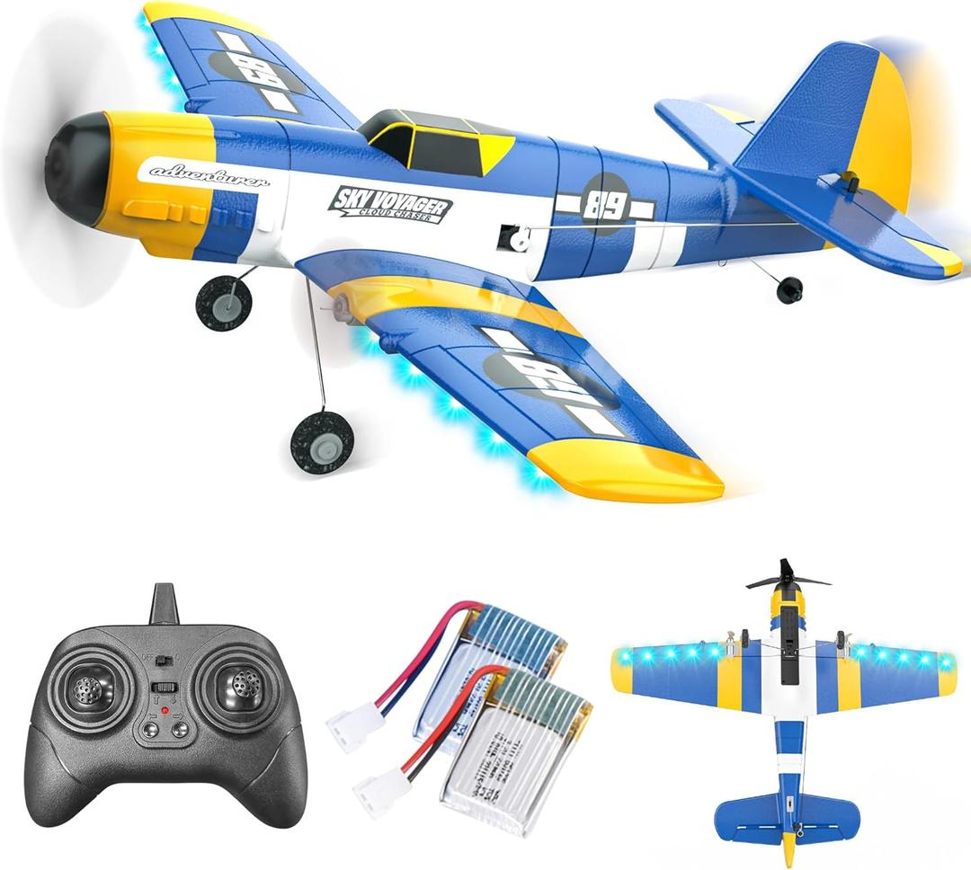 BEZGAR HQ089 RC Plane, Drones for Kids, 6-axis Gyro Remote Control Airplane, RC Helicopter, Easy Control for Beginners Toys with Colorful LED Navigation Lights, Blue
