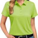 Boladeci Women's Golf Polo Shirts Short Sleeve UPF 50+ Sun Protection 4-Button Tennis Collared Shirts (Fgreen)