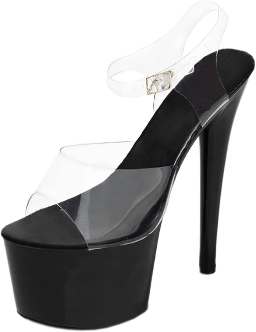 Women's Clear Strap Stiletto High Heels for Women Platform Clear Slides Dancer Causual Variable Occasions Sandals (8.5, Black 6inch)