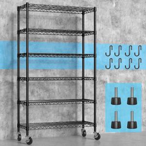 Hodonas 2300LBS Wire Shelving Unit, 36"W x 14"D x 75"H Metal Standing Shelf Units with Wheels / Leveling Feet, 6 Tier, Adjustable, Heavy Duty, and NSF Storage Shelves, Rolling Metal Shelving Wire Rack, 6 Tiers-2300LBS Loading Capacity