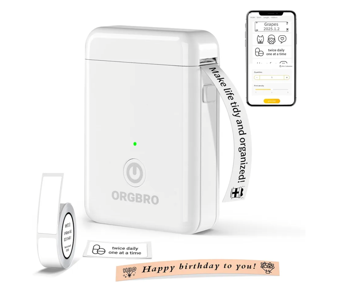 ORGBRO Label Maker Machine with Tape, X1 Portable Bluetooth Mini Label Printer, Support Pre-Cut & Continuous Label, Wireless Small Label Makers with Versatile App for School Home Office Organization