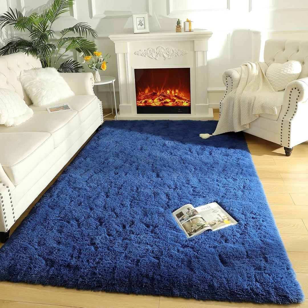 LOCHAS Ultra Soft Indoor Modern Area Rugs Fluffy Living Room Carpets for Children Bedroom Home Decor Nursery Rug 8 x10 Feet, Light Navy (8' x 10')