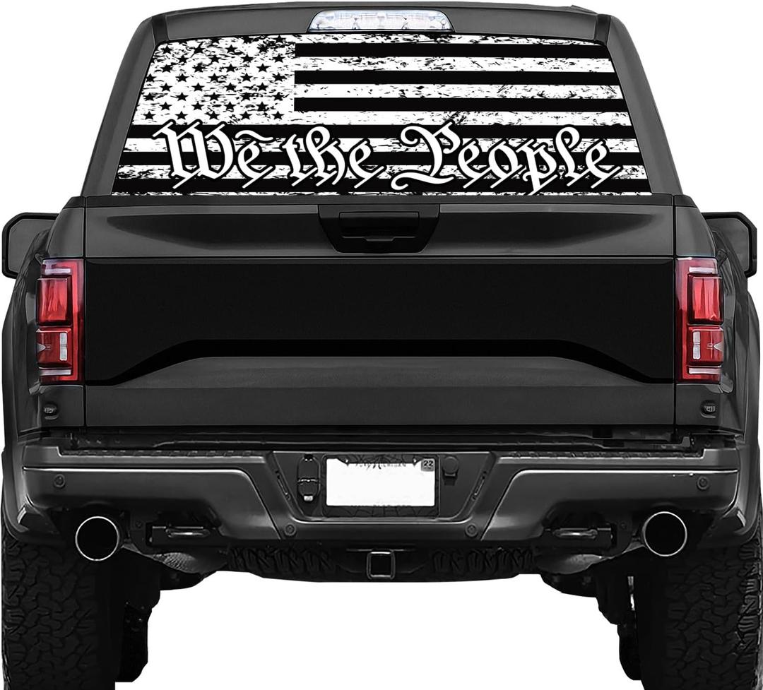 American Flag Rear Window Decal for Truck,We The People Black Flag Truck Rear Window Decal,American Flag Decals for Truck Car SUV (65x17in)