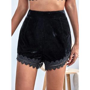 TERNEZ Shorts for Women Guipure Lace Velvet Shorts (Color : Black, Size : X-Small)