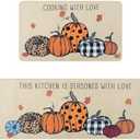 KIMODE Kitchen Rugs Non Slip Washable 17"x47"+17"x29", Fall Pumpkin Kitchen Rugs Sets of 2, Halloween Rugs for Kitchen Floor, Absorbent Kitchen Floor Mats for Sink Laundry Desk Beige Maple Leaf