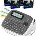 Label Maker, Labeler Machine with 4 Tapes, 12mm 0.47 Laminated White, D210s Desktop Label Printer for File Folder Labels/Daycare Name Tags, School Office Teacher Supplies