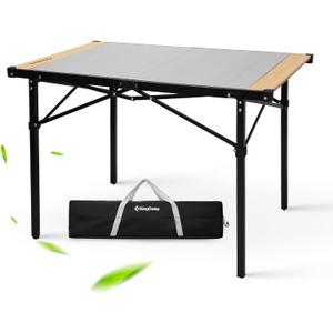 KingCamp Folding Camping Table, Aluminum Roll-Up Camp Table, Large Foldable Table for 4-6 Person, Outdoor Portable Tables with Carry Bag, 176 LBS Heavy Duty Load (Bamboo: 40.16“x27.5”，4-6 People)