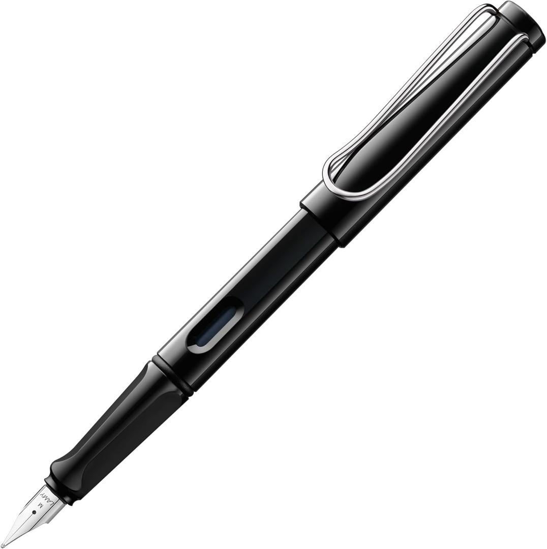 LAMY safari black - Fountain Pen with ergonomic grip & polished Left-Handed steel nib (LH) in size M - ideal for any Writing & Calligraphy - including LAMY T 10 blue cartridge