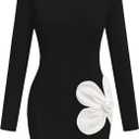 Lazysmile Fall Dresses for Women Long Sleeve Crewneck Floral Slim Fit Bodycon Party Club Going Out Casual Mini Short Dress (Medium, Black)