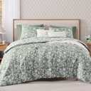BLOOMHAVEN Full Comforter Set -7 Pieces Floral Grey Green Comforter Set for All Seasons, Bed in a Bag Full with Botanical Flowers Comforter, Sheets, Pillowcases & Shams