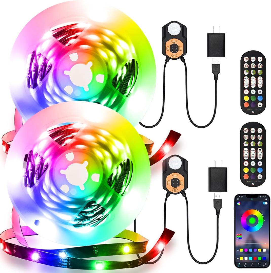 Motion Sensor LED Light Strip 19.68ft 3M*1 Sets Under Bed Lights |3 Modes |Music Sync |Timer | RGB Color Changing |Remote & App Control |Dimmable Motion Activated LED Night Light for Bedroom Cabinet