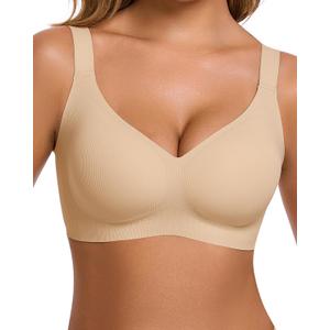 Ubras Breathable Jelly Wireless Bra, Supportive Seamless Bra for Women Comfortable Bra Everyday Wear (Beige) M