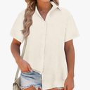 RITERA Womens Plus Size Tops Button Down Roll-Up Cuffed Short Sleeve Casual Shirts Collared Summer Lightweight Blouse, L
