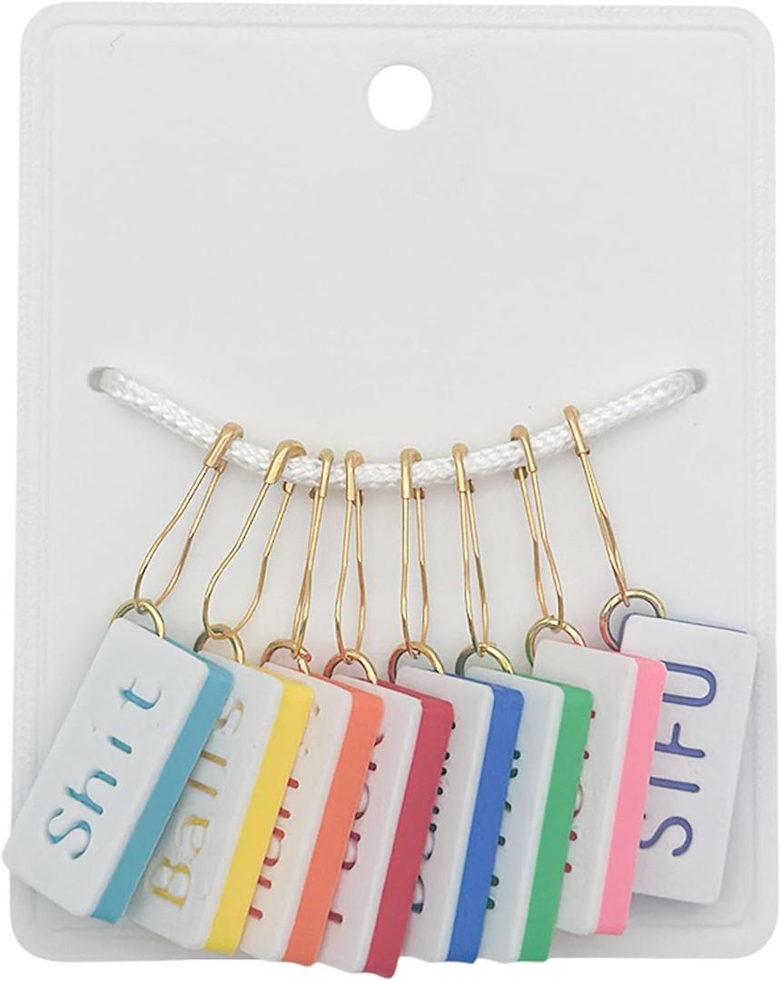 Roioiow Things I Say While Knitting - Funny Swear Stitch Markers for Crafting, 8 Colorful Pieces with Humorous Quotes, Ideal Gift for Crochet Enthusiasts