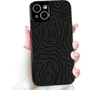 NITITOP Compatible with iPhone 14 Plus Case Cute Spiral Ripples Pattern for Women Girls Men Trendy Slim Fit TPU Bumper Silicone Shockproof Full Camera Protection Cover - Black