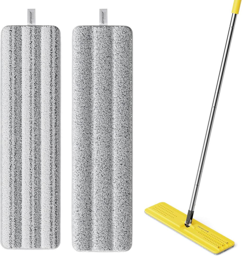 JOYMOOP 17.7-Inch Microfiber Flat Mop Replacement Pads Washable Reusable Grey & Stripe, Pack of 2 Wet & Dry Refill for JOYMOOP Flat Mop & Mop Bucket Set