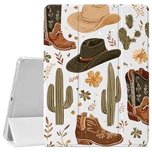 VibrantFruitique Retro Western Cowboy Case for iPad Air 11" M4/ M3/ M2 (2026/ 2025/ 2024), iPad Air 5th/ 4th Gen 10.9" Cactus Cacti Case, Pencil Holder & Clear Back & Trifold Stand Cover for Women