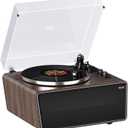 All in One Vinyl Record Player,Bluetooth Turntable Built in 4 Stereo Speakers Phono Preamp,High Fidelity Turntables for Vinyl Records with Magnetic Cartridge AT-3600L MM,Belt Drive 2-Speed,33/45 RPM (Black Walnut Wood)