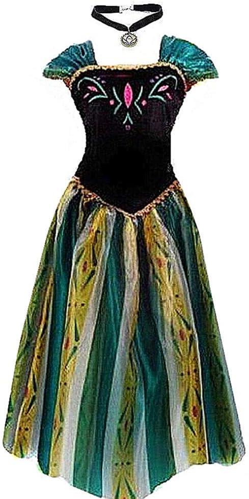 Snow Queen Princess Dress for Women adult Fancy Party Dress Up Halloween Cosplay Costum (Small, Green)