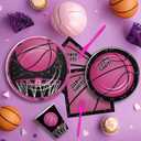 APOWBLS Girl's Basketball Party Decorations Supplies for Birthday Baby Shower, Sports Theme Pink Basketball Birthday Decorations Tableware, Paper Plate, Cup, Napkin, Disposable Cutlery, Serves 24