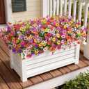 SHareconn 24 Bundles Artificial Flowers for Outdoors, Faux Plants Fake Silk Colorful Daisy Eucalyptus Lavender, UV Resistant for Outside Home Porch Patio Spring Decor, RedRosyPurpleYellowPinkWhite