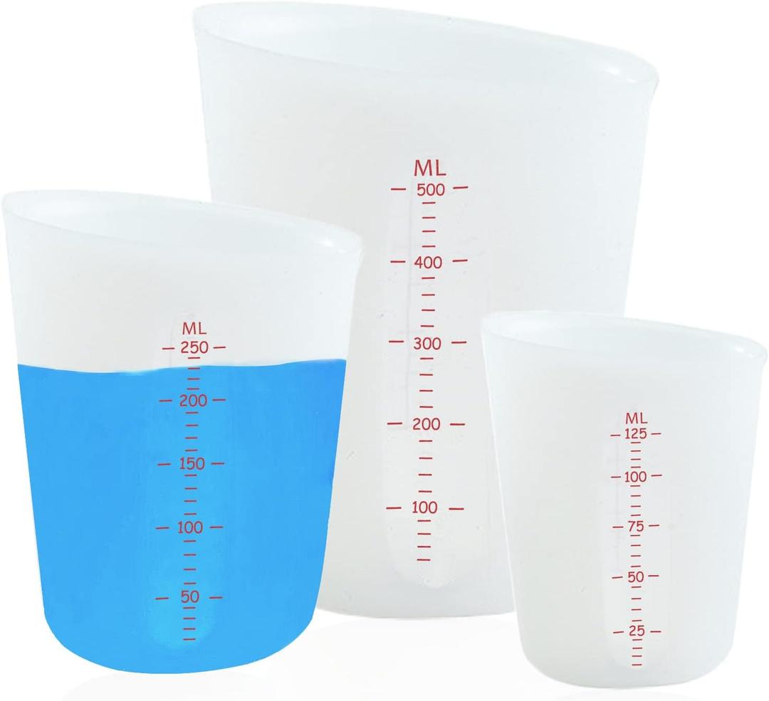3 PCS Silicone Flexible Measuring Cups,Melting Cups for Epoxy Resin,Butter,Chocolate and More,2 Cup&1 Cup&1/2 Cup,Squeeze and Pour Silicone Measuring Cup with Marking Ounce/ML