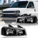 Headlight Assembly for 2003-2014 Chevy Express 1500/2003-2023 Express 2500 3500/2009-2022 Express 4500 Driver Left & Passenger Right Side Replacement Black Housing Clear Reflector 2Pcs