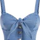 WDIRARA Women's Denim Tie Knot Tank Top Button Decor Sleeveless Y2k Jean Crop Top (Medium)