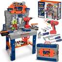 Kids Tool Bench with Realistic Electric Drill, 132 PCS Toddler Tool Set, Birthday Toys for Kids Ages 3 4 5 6 7 8, Toddlers Tool Box & Workbench, Kid Tools Set for Boys Girls 3-5 6-8 (Orange)