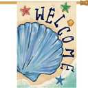 AVOIN colorlife Summer Coastal Beach Shell House Flag 28x40 Inch Double Sided, Welcome Seasonal Nautical Burlap Yard Outdoor Decoration