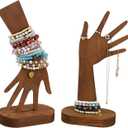 MOOCA 2 Pcs Set Multi-Functional Tabletop or Wall-Mountable Wooden Hand-Shaped Jewelry Display Stand For More Bracelet Storage, Premium Real Wood Sturdy Base, Brown Color